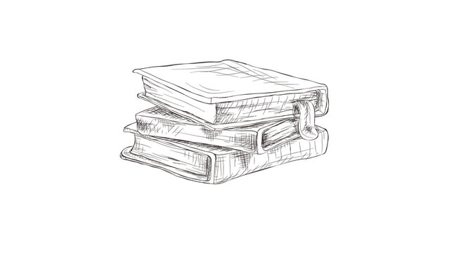 Vintage hand drawn stack of books sketch illustration isolated on white background