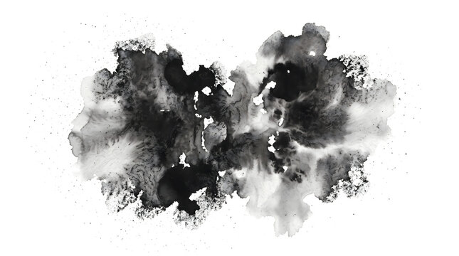 Symmetrical ink blot mass resembling a Rorschach cloud formation as PNG with isolated transparent background