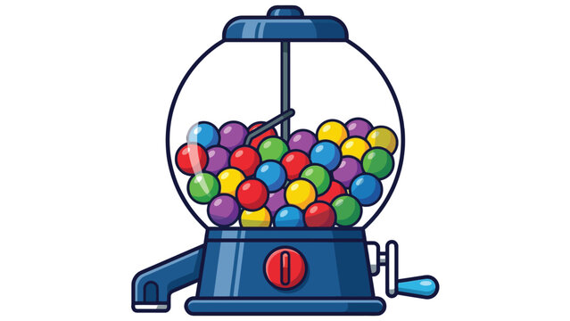 Vintage blue gumball machine filled with colorful round candies in bright glossy style