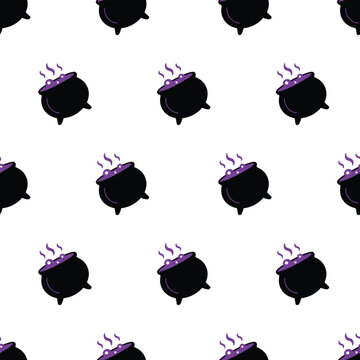 Halloween witch cauldron seamless pattern spooky magic design.