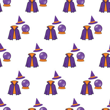 Halloween witch pattern with crystal ball and cape.