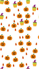 Obraz premium Halloween pattern with pumpkins and cupcakes