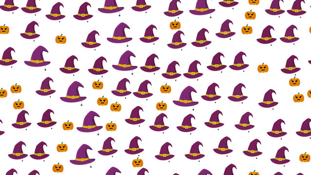 Halloween pattern with witch hats and jack-o'-lanterns