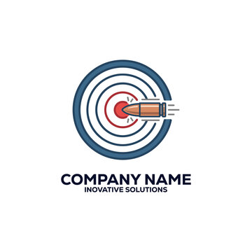 Bullet hitting center target precision logo design.