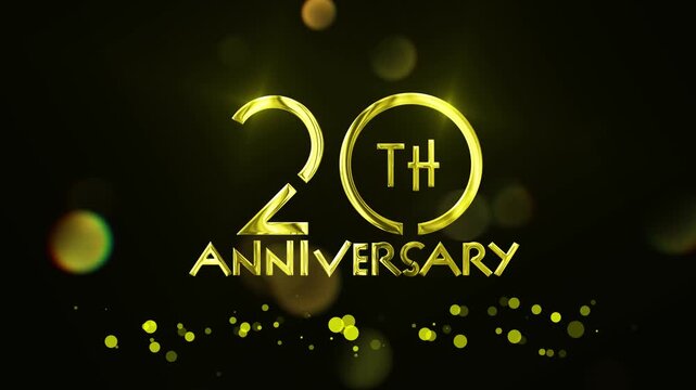 20th Anniversary Gold Typography Animation with Luxury Sparkles and Glowing Bokeh