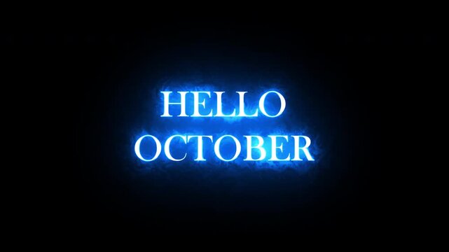 Hello October Glowing Neon Text Animation with Electric Energy Smoke Effect on Transparent  Background Motion Graphic Video
