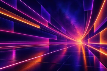 Fototapeta premium Vibrant neon light tunnel with futuristic glowing perspective