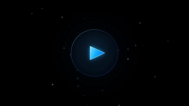 Glowing blue digital play button icon with circular interface elements