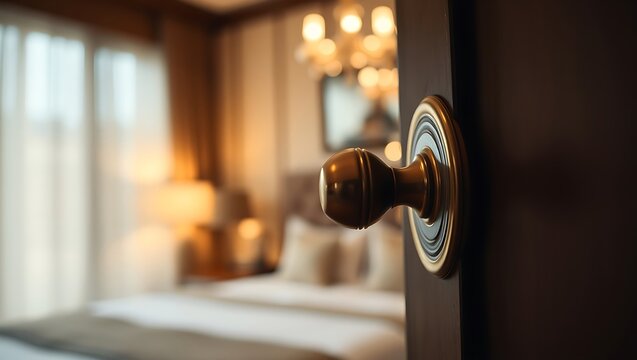 golden door knob in a luxury hotel bedroom