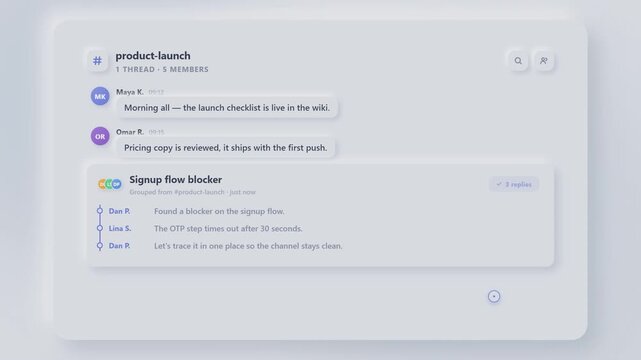 Digital interface showing team collaboration and message threading in a professional chat platform