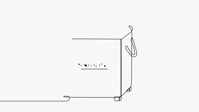 Continuous line art animation of a compost bin filled with organic waste on white background.   