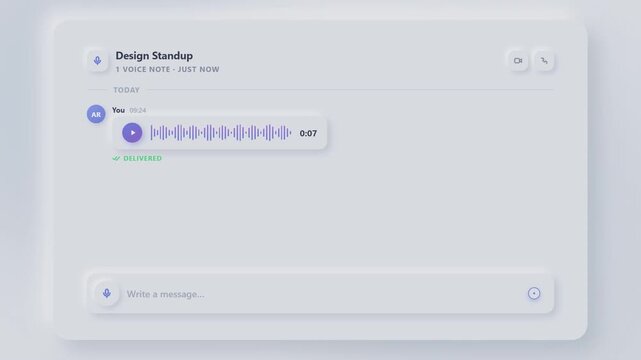 Digital interface showing a voice note recording process within a modern team messaging application