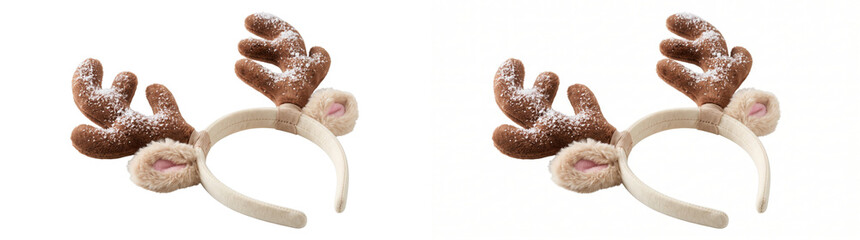 Snowy plush reindeer antler headband with fuzzy ears on a cream band shown as an isolated PNG transparent background for commercial graphic design projects © Graphen