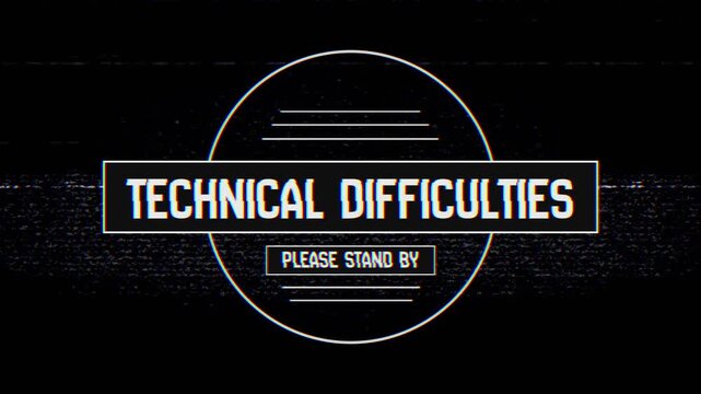 Retro Technical Difficulties Please Stand By Screen with VHS Glitch and RGB Split Animation