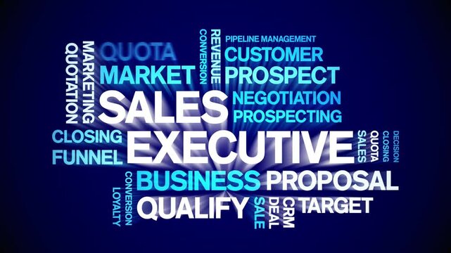 Sales Executive animated word cloud-animation tag kinetic typography seamless loop.
