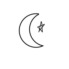 Minimalist Crescent Moon and Star Line Art Icon - Hand Drawn Doodle © Amelia
