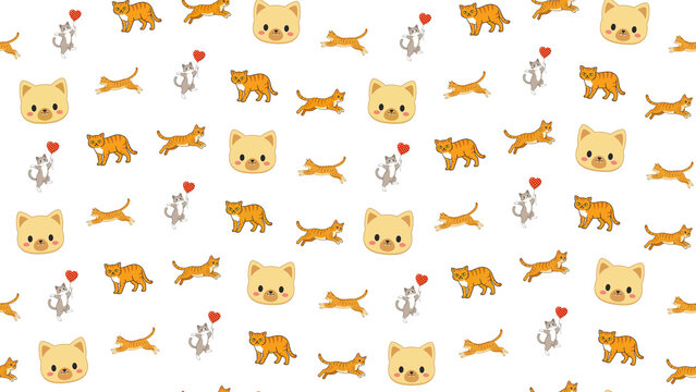 Cartoon cats pattern with heart balloons