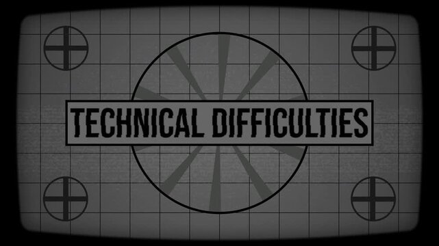 Vintage Technical Difficulties Screen with Retro TV Test Pattern Animation