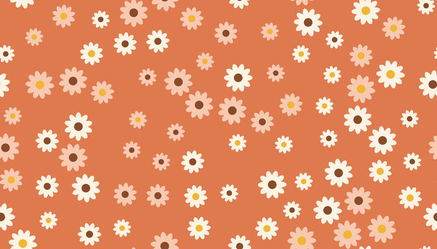 Seamless retro 70s daisy flower pattern on burnt orange