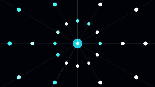 Lattice Tunneling Switch excitation dot photon emission burst stock motion video rendered with NEON CYBER CYAN semiconductor physics aesthetics. Ideal for quantum computing concept videos, physics 