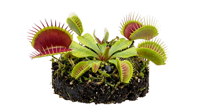 Venus flytrap plant with open traps isolated on transparent background