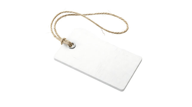 Blank rectangular tag with twine isolated on transparent background