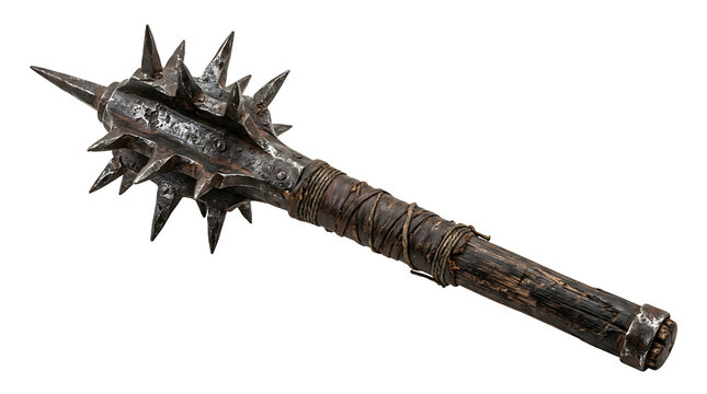 Spiked medieval mace weapon isolated on transparent background