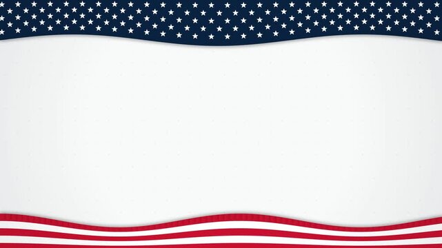 Abstract white background with waving USA patriotic blue starry top border and red striped bottom frame. This seamless motion graphic loop is ideal for election videos.