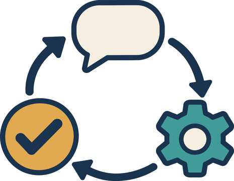 Speech bubble gear and checkmark linked by circular arrows  Vector Illustration isolate Transperant Background and Clean Outline