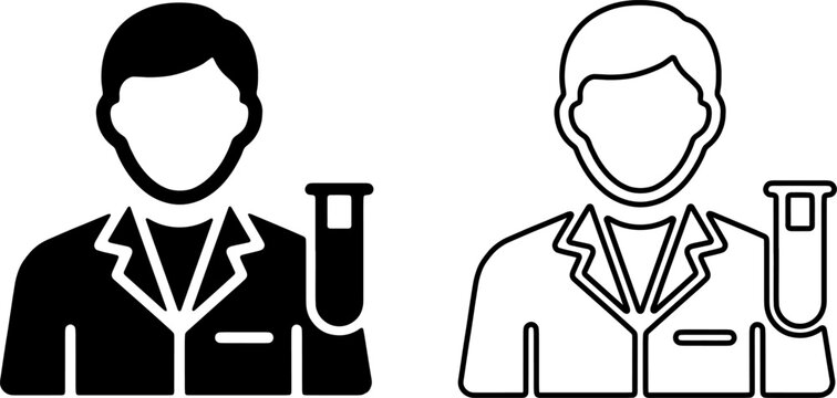 Scientist chemist researcher with test tube flat line icon