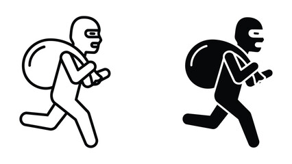 Fototapeta premium Robber running with loot bag criminal activity vector icon set