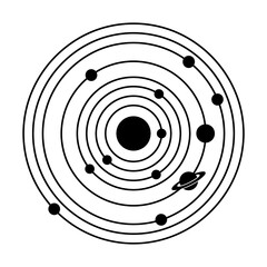 Solar system planetary orbit icon with black sun and rotating planets symbol for educational science and astronomy projects isolated on a transparent background. © Hina