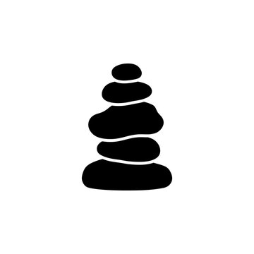 Stack of smooth black zen stones balanced perfectly on transparent background symbolizing meditation harmony and spa.