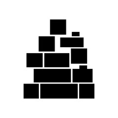 Building blocks pile silhouette with black color design representing toy construction parts for childhood play development and educational building block games. © Hina