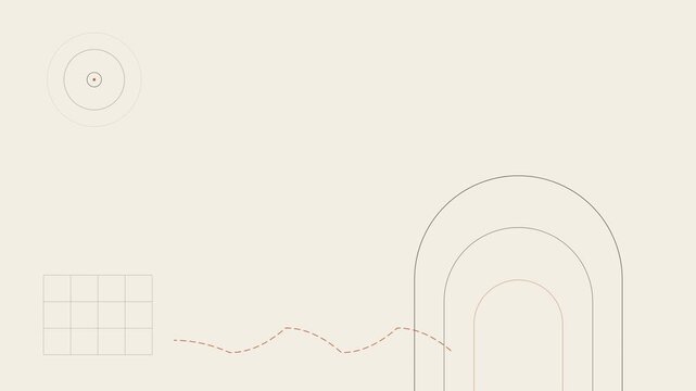 Minimal line art background with arch shapes grid pattern and ripple circles on cream