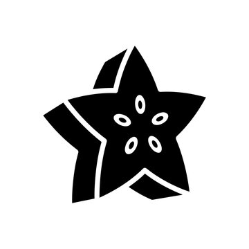 Starfruit carambola tropical fruit icon featuring black shape for healthy organic diet nutrition food markets culinary decoration and vegetarian eating habits themes.