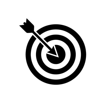 Black target with arrow in center silhouette icon isolated on transparent background for success business strategy or goal achievement visualization design elements.
