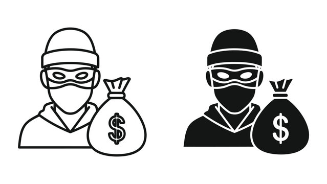 Burglar with money sack vector illustration isolated on transparent background for security