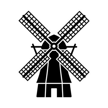Windmill icon design black silhouette shape simple graphic element for farm agricultural landscapes branding identity projects and rustic countryside decoration.