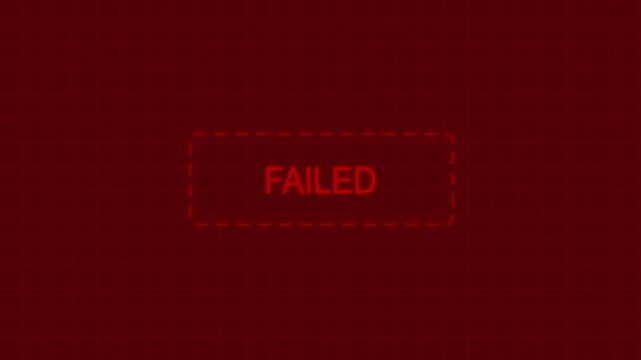 Digital error message failed notification alert on dark red grid background, glitch style system failure warning overlay for software development, cybersecurity breach, or technical computer interface