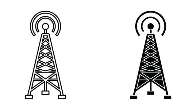 Telecommunication radio tower with signal waves vector icon isolated on white background