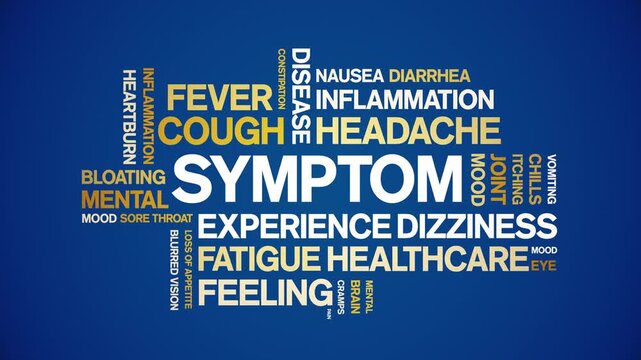 Symptom animated word cloud-text design animation tag kinetic typography seamless loop.