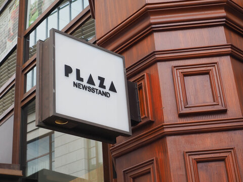 TOKYO, JAPAN - July 4, 2026: Sign on Plaza Newsstand store in Akasaka Biz Tower in Minato Ward.
