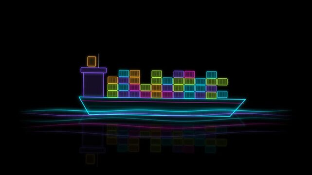 Neon container cargo ship loading shipping animation