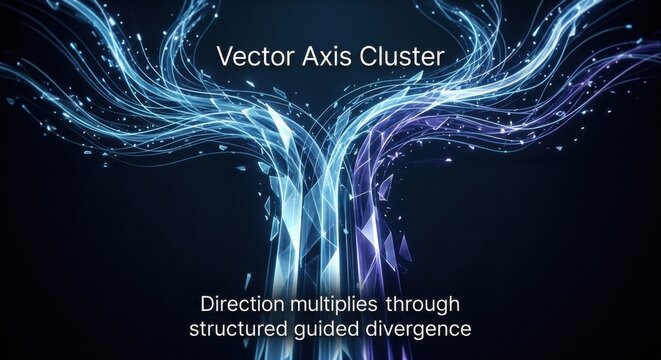 Abstract Energetic Light Beams Forming a Flowing Vector Axis Cluster