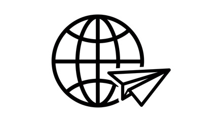 Obraz premium Global globe with paper plane symbolizing international travel and worldwide communication.