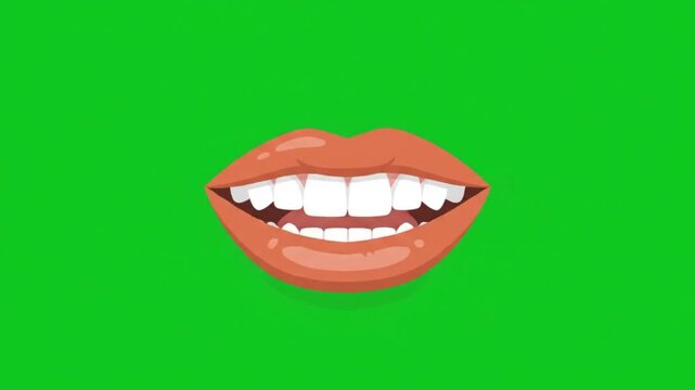 Stylized Smiling Mouth Lips Talking With Synchronized Speech Animation Isolated on Clean Green Screen for Motion Graphics Overlay