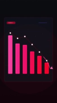 Animation of financial chart analytics glowing pink bars and line graph