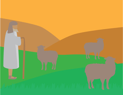 A vector art of a middle eastern shepherd who farms sheeps. 