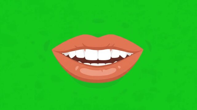Stylized Smiling Mouth Lips Talking With Synchronized Speech Animation Isolated on Clean Green Screen for Motion Graphics Overlay